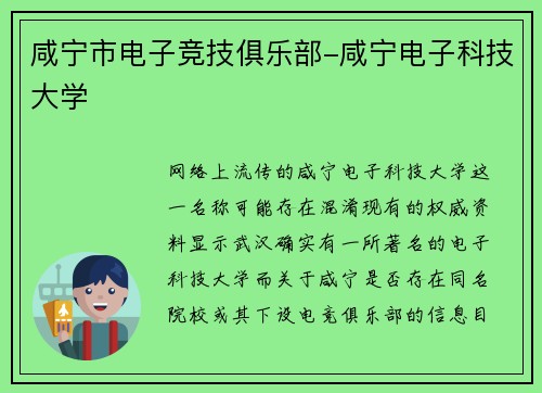 咸宁市电子竞技俱乐部-咸宁电子科技大学