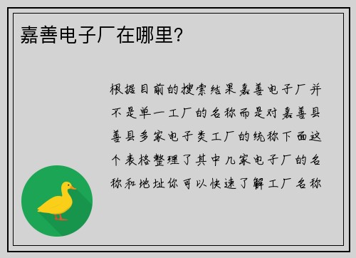 嘉善电子厂在哪里？